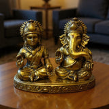 Laxmi Ganesh Set Idol Brass look Resin Gold Finished Lakshmi Ganesha Idols for Diwali Gifts Puja 4.3 Inch