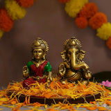 Laxmi Ganesh Set Idol Brass look Resin Gold Finished Lakshmi Ganesha Idols for Diwali Gifts Puja 4.3 Inch