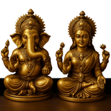 Laxmi Ganesh Set Idol Showpiece | Resin Material with Gold Finished Lakshmi Ganesha Idols for Diwali Gifts Puja 4.3 Inch